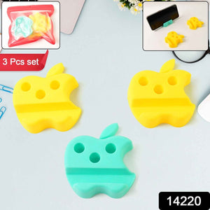 Multi-Functional Apple-Shaped Plastic Mobile Stand with Pen Holder (3 Pc / Mix Color)