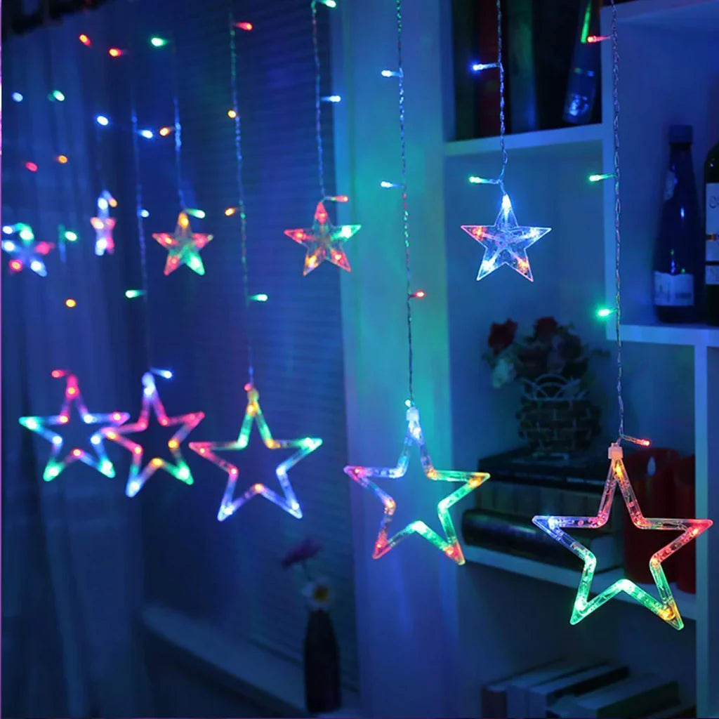 PremiumAV PremiumAV 12 Stars LED Curtain String Lights with 8 Flashing Modes for Home Decoration, Diwali & Wedding LED Christmas Light Indoor and Outdoor Light  