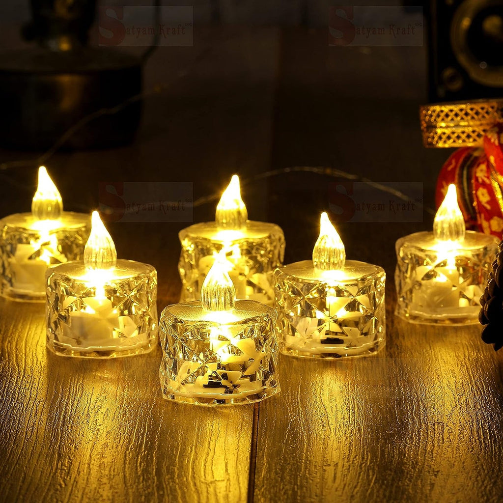 PremiumAV PremiumAV 12 Pcs Flameless and Smokeless Decorative Acrylic Candles Transparent Led Tea Light Candle for Gifting, House, Diwali, Christmas, Festival,  
