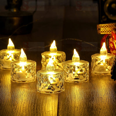 PremiumAV 12 Pcs Flameless and Smokeless Decorative Acrylic Candles Transparent Led Tea Light Candle for Gifting, House, Diwali, Christmas, Festival,