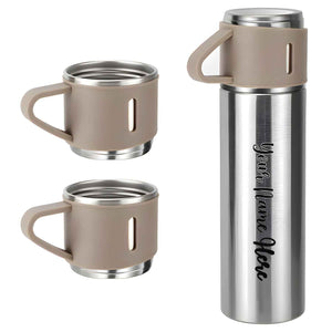 Customized Stainless Steel Vacuum Flask Set with 3 Cups – 500ML | Personalized Name Bottle Gift Combo for Boyfriend, Girlfriend, Employee