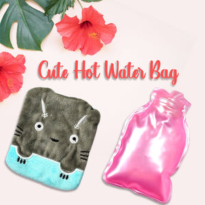 PremiumAV PremiumAV Grey Cat Print Small Hot Water Bag with Cover for Pain Relief –  