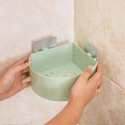 PremiumAV Corner Shelf Bathroom Kitchen Rack Self Adhesive Shower Caddy Plastic Triangle Wall Mount Storage Basket