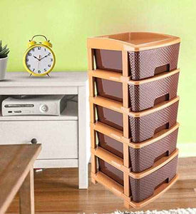 PremiumAV 5tier Plastic Modular Drawer System For Multiple Use (Brown colour)