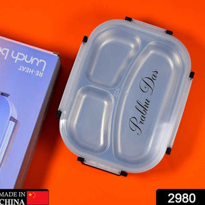 Customize White Transparent Lunch Box for Kids and adults, Stainless Steel Lunch Box with 3 Compartments.