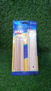PremiumAV Colorful Wooden Pencil Set with Pencil box, Ruler, Sharpener For for Kids, Artist, Architect (12 Pcs Set)  - PremiumAV