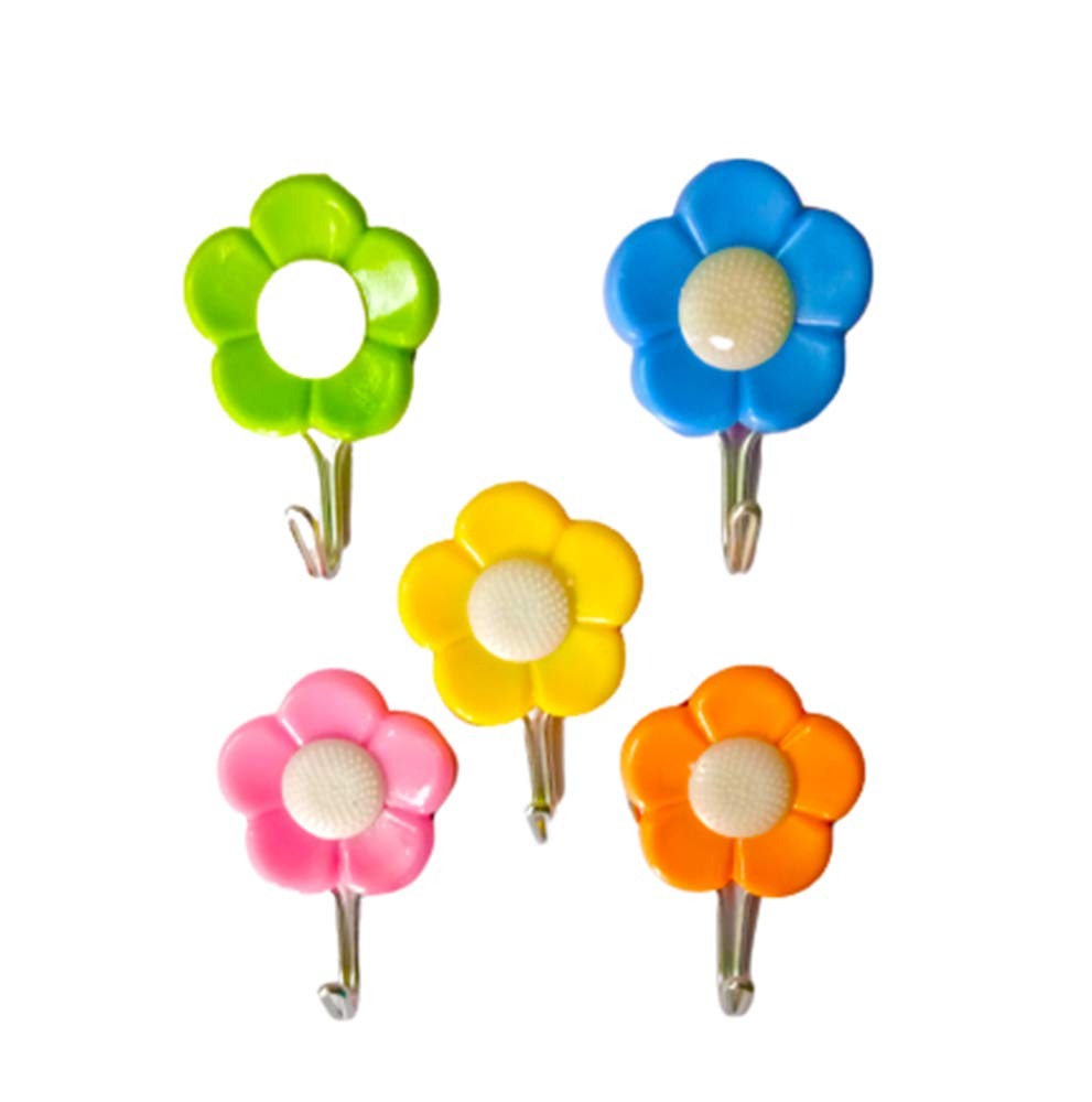 PremiumAV PremiumAV Plastic Self-Adhesive Flower Shape Hooks (Pack of 5) –  