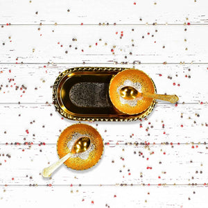 PremiumAV Gold Silver Plated 2 Bowl 2 Spoon Tray Set Brass with Red Velvet Gift Box Serving Dry Fruits Desserts Gift