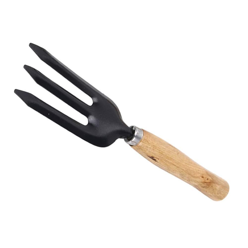 Steel hand weeding fork, black handle.