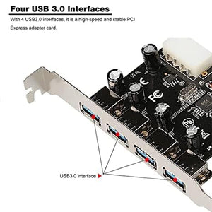 PremiumAV PremiumAV 4 Port USB 3.0 PCI Express Card up to 5 Gbps Speed, with 4-Pin Power Connector PCI-E (PCIeUSBCard) - PremiumAV