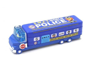 PremiumAV Double Decker Magic Truck Compass Multi Level Metal Truck Compass Pencil Case with Movable Wheels & Sharpener (Mix Design) - PremiumAV