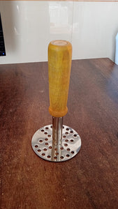 PremiumAV High Grade Stainless Steel Potato Masher Paubhaji / Pav Bhaji Masher with Wooden handle (1 Pc) - PremiumAV