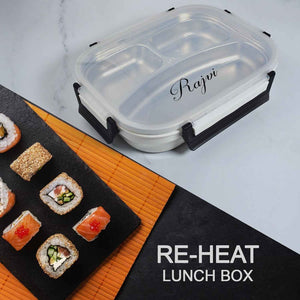 Customize White Transparent Lunch Box for Kids and adults, Stainless Steel Lunch Box with 3 Compartments.