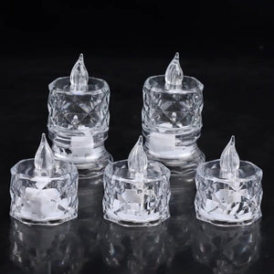 PremiumAV 12 Pcs Flameless and Smokeless Decorative Acrylic Candles Transparent Led Tea Light Candle for Gifting, House, Diwali, Christmas, Festival, - PremiumAV