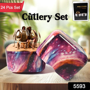 Unique Golden Egg Storage Modern Tableware Steak Knives Fork Flatware Set Royal Spoon Set Tableware Gold Cutlery Set Dishwasher Safe Mirror Finished With Gift Box for Halloween 24Pcs Set)  - PremiumAV