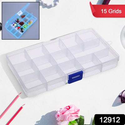 PremiumAV 15-Grid Clear Plastic Jewelry Organizer Box with Dividers (1 Pc)