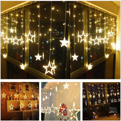 PremiumAV 12 Stars LED Curtain String Lights with 8 Flashing Modes for Home Decoration, Diwali & Wedding LED Christmas Light Indoor and Outdoor Light