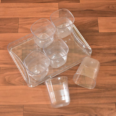 6pc Glasses Set With tray Stylish Transparent Water Glass / Juice Glass / Beer Glass / Wine Glass Plastic Glass Set