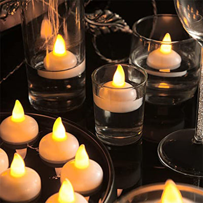 8-Piece Battery Operated Flameless Floating Candles in Transparent Box – Decorative Wedding Tea Lights, Diwali