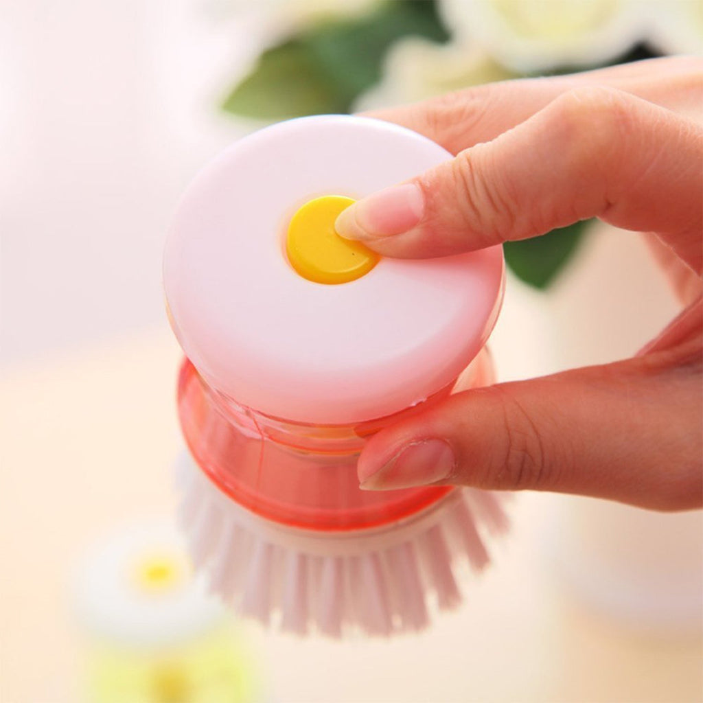 Cleaning brush with built-in liquid soap dispenser