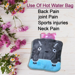 PremiumAV Grey Cat Print Small Hot Water Bag with Cover for Pain Relief  - PremiumAV
