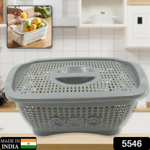 PremiumAV Multipurposes Plastic Basket, Organizer for Kitchen, Countertop, Cabinet, Bathroom with Lid, Plastic Storage Basket For Store Fruits, Vegeta  - PremiumAV