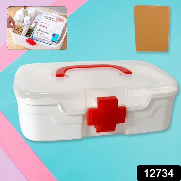 Medical Box, 1 Piece, Indoor Outdoor Medical Utility, Medicine Storage Box, Detachable Tray Medical Box Multi Purpose Regular Medicine, First Aid Box with Handle & Transparent Lid