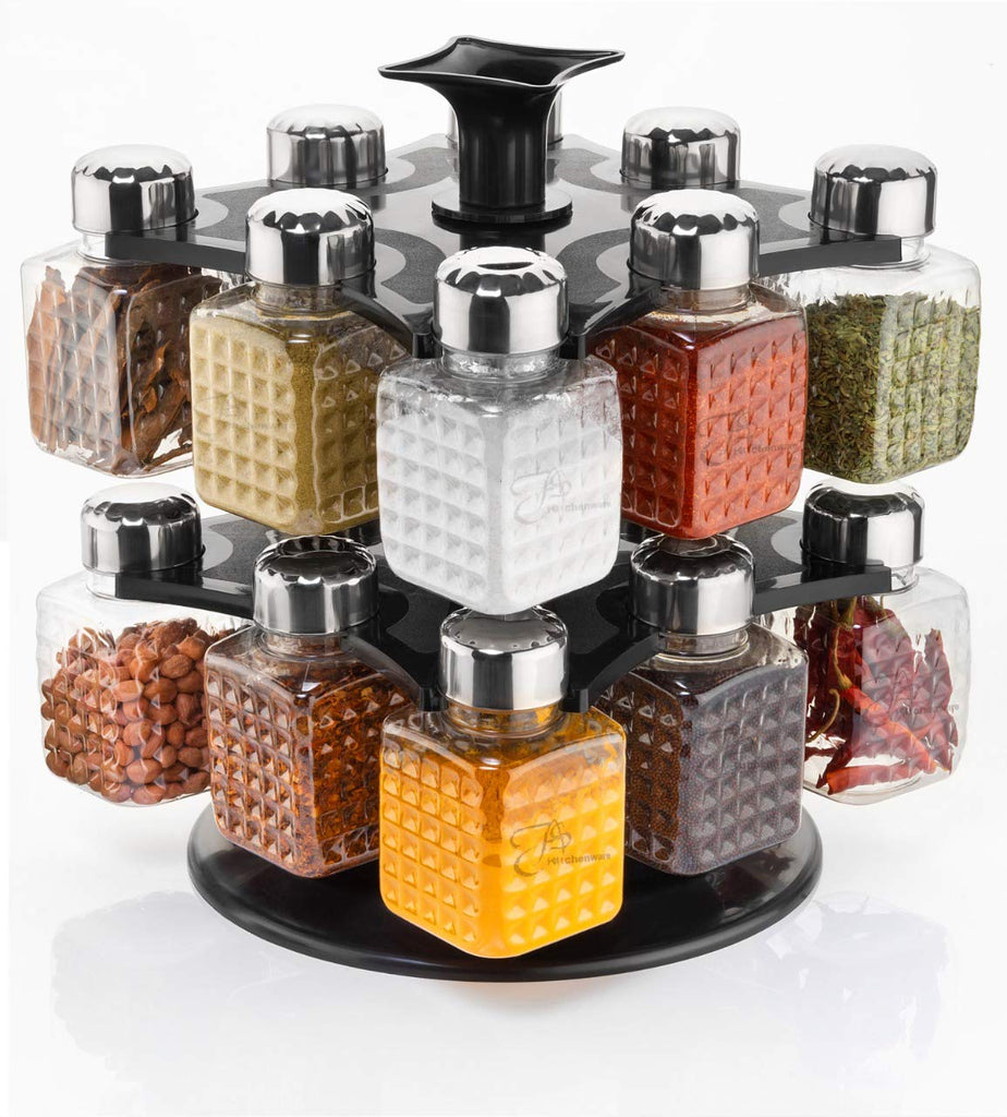 PremiumAV PremiumAV All New Square 16 Bottle Design 360 Degree Revolving Spice Rack Container Condiment, Pieces Set, Square Small Container –  