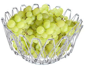 Multipurpose Fruit Basket Stainless Steel Wire Bowl Foldable Basket for Vegetable  /  Fruits  /  Dining