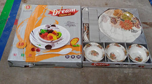 PremiumAV Dream 18-Piece Plastic Dinner Set  Unique Flower Design, 6 Plates, 6 Bowls & 6 Spoons, Microwave & Dishwasher Safe - PremiumAV