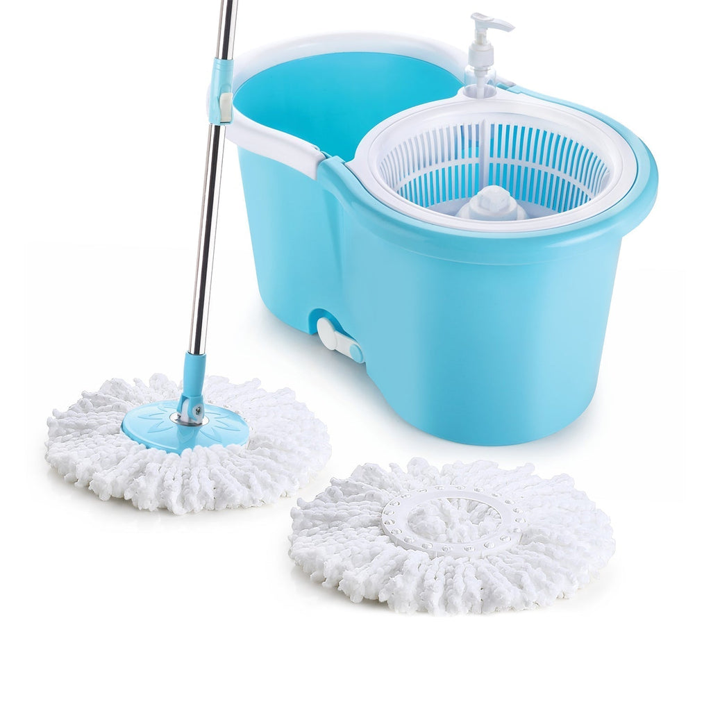 PremiumAV PremiumAV Plastic Spinner Bucket Mop 360 Degree Self Spin Wringing with 2 Absorbers for Home and Office Floor Cleaning Mops Set –  