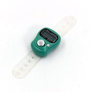 Close-up of the easy-press button and finger loop on the counting machine.