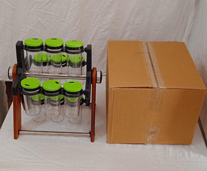 PremiumAV Miracle Multipurpose Wooden Spice Rack for Kitchen 12 Jars | 360 Degree Revolving Masala Box Container Spice Rack Containers Set (12 pcs Set  - PremiumAV