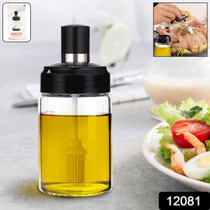 Clear Glass Oil Dispenser Bottle with Integrated Silicone Basting Brush (250ml Approx)
