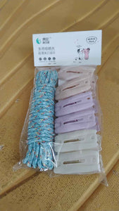 Clothesline Rope with 6 Clips – 6 Meter Approx Heavy Duty Laundry Drying Rope with Clip