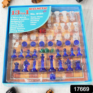 PremiumAV 13 in 1 Family Board Game Chess, Snakes & Ladders, Ludo, Tic-Tac-Toe, Checkers, Travel Bingo, Football, Space Venture, Steeplechase Set for  - PremiumAV