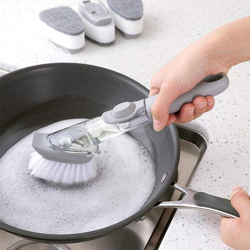 PremiumAV PremiumAV Home & Kitchen Cleaning Brushes, Scrubber, Soap Dispenser Scrub Brush for Pans Pots and Bathtub Sink (2 In 1) –  