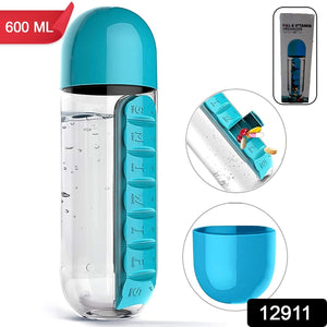 PremiumAV Multi-Use Pill & Water Bottle for Travel (600 Ml, Mix Color) - PremiumAV