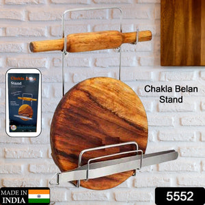 PremiumAV Chakla Belan Chimta Stand Rolling Pin Board Tong Holder Silver Stainless Steel Multi-Purpose Rack for Kitchen (1 Pc )  - PremiumAV
