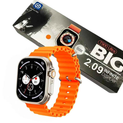 PremiumAV T900 Ultra Smart Watch for Men & Women, 2.09 Inch Infinite Display Smartwatch with Wireless Charging, Bluetooth Calling, Fitness Tracker with Heart Rate & Sleep Monitor, Sports Modes, Orange