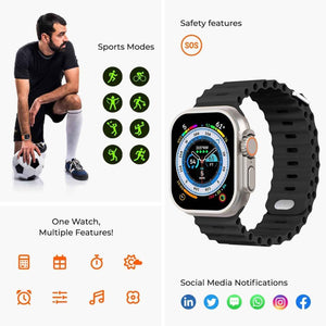 PremiumAV T10 Ultra Smart Watch for Men & Women, 2.09 Inch Infinite Display Smartwatch with Bluetooth Calling, Wireless Charging, Fitness Tracker, Heart Rate & Sleep Monitor, Sports Modes