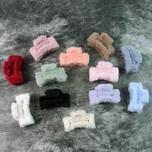 Big-Size Soft Faux Fur Hair Claw Clips (12 Pc)