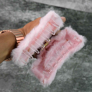 Big-Size Soft Faux Fur Hair Claw Clips (12 Pc)