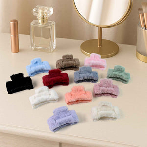Big-Size Soft Faux Fur Hair Claw Clips (12 Pc)