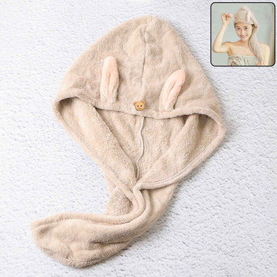 Cute Animal Ear Hooded Hair Drying Towel Wrap (1 Pc)