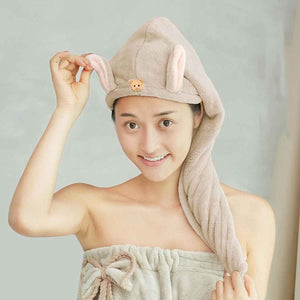 Cute Animal Ear Hooded Hair Drying Towel Wrap (1 Pc)