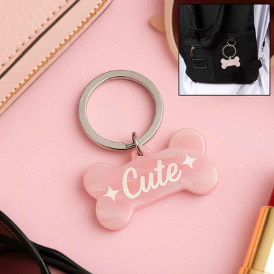 Cute Bone-Shaped Acrylic Keychain with Stylish Typography