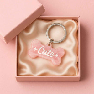 Cute Bone-Shaped Acrylic Keychain with Stylish Typography