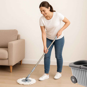 Apex Magic Spin Mop Cleaning Set with Dual Chamber Bucket & Wheels