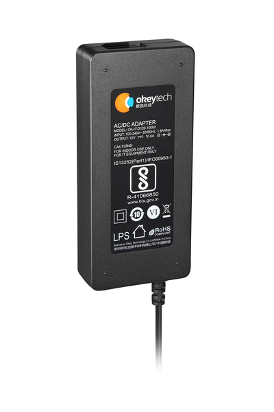okeytech 12V 10A 120W Power Adapter for IT and AV Equipment – AC DC Switching Mode Power Supply for Monitors, Routers, CCTV and Audio Video Devices (OK-IT-D120-10000)